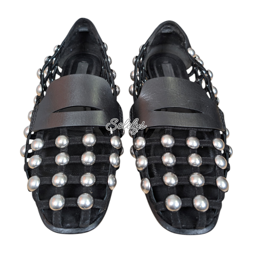 Alexander Wang Sam Suede Leather Open Caged Studded Black Flat Loafers Women 7.5